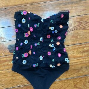 Floral Embroidered Black Bodysuit